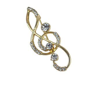 Gold-Plated Musical Note Brooch Pin With Rhinestones  Jewelry For Music Lovers